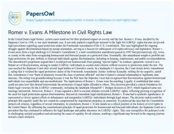 Essay on Romer V. Evans: a Milestone in Civil Rights Law