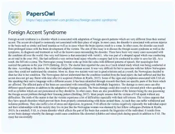 Essay on Foreign Accent Syndrome