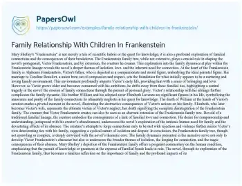 Essay on Family Relationship with Children in Frankenstein