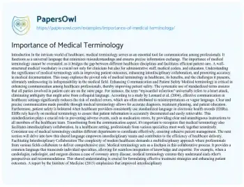 Essay on Importance of Medical Terminology