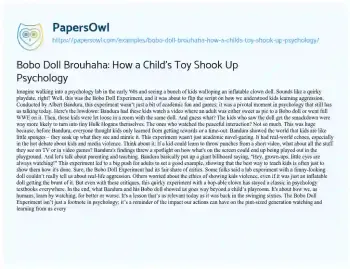 Essay on Bobo Doll Brouhaha: how a Child’s Toy Shook up Psychology