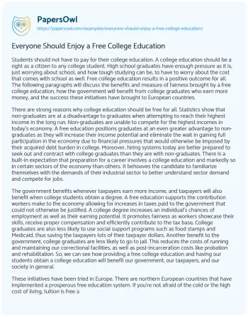 Essay on Everyone should Enjoy a Free College Education