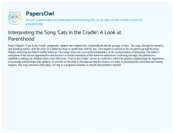 Essay on Interpreting the Song ‘Cats in the Cradle’: a Look at Parenthood