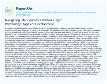 Essay on Navigating Life’s Journey: Erickson’s Eight Psychology Stages of Development