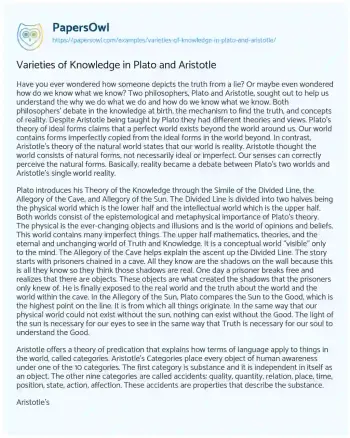 Essay on Varieties of Knowledge in Plato and Aristotle