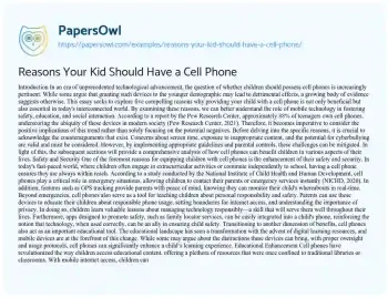 Essay on Reasons your Kid should have a Cell Phone