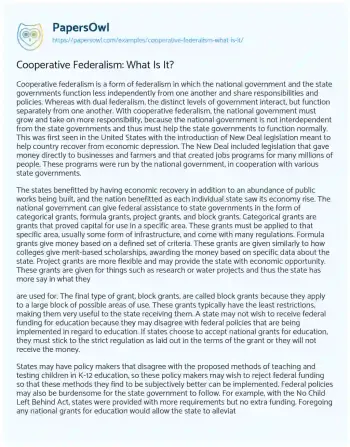 Essay on The Evolution and Dynamics of Cooperative Federalism