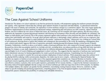 Essay on The Case against School Uniforms