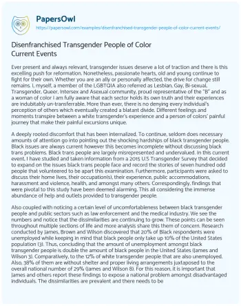 Essay on Disenfranchised Transgender People of Color Current Events