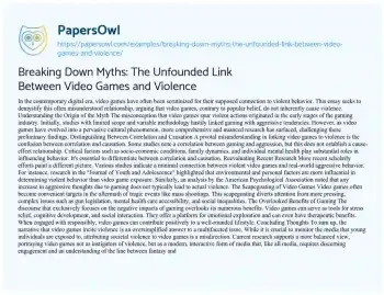 Essay on Breaking down Myths: the Unfounded Link between Video Games and Violence