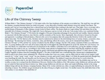 Essay on Life of the Chimney Sweep