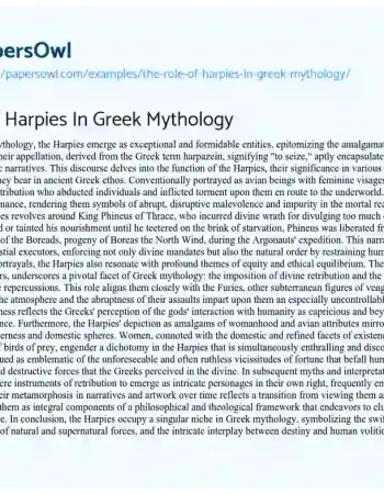 Essay on The Role of Harpies in Greek Mythology