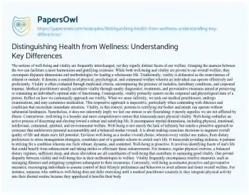 Essay on Distinguishing Health from Wellness: Understanding Key Differences