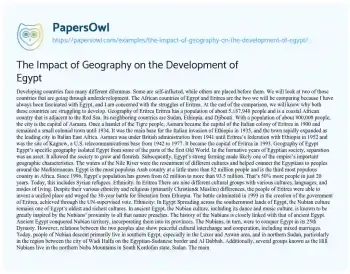 Essay on The Impact of Geography on the Development of Egypt