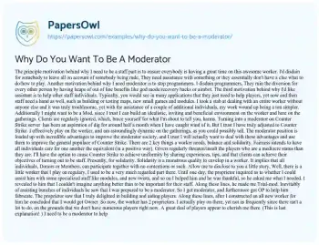 Essay on Why do you Want to be a Moderator