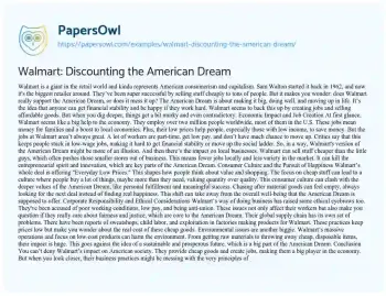 Essay on Walmart: Discounting the American Dream