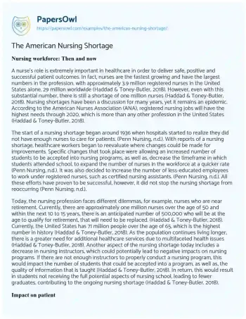 Essay on The American Nursing Shortage