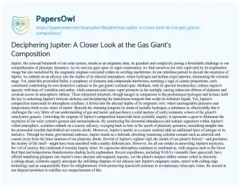 Essay on Deciphering Jupiter: a Closer Look at the Gas Giant’s Composition