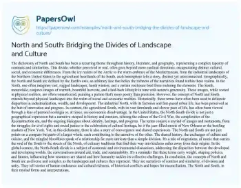 Essay on North and South: Bridging the Divides of Landscape and Culture