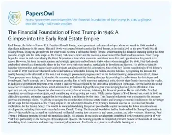 Essay on The Financial Foundation of Fred Trump in 1946: a Glimpse into the Early Real Estate Empire