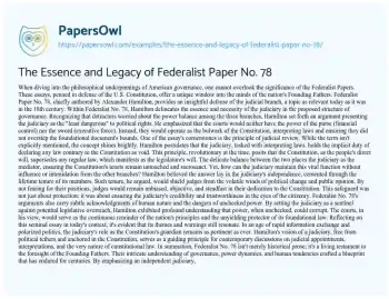 Essay on The Essence and Legacy of Federalist Paper No. 78