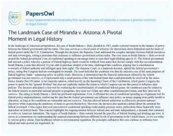 Essay on The Landmark Case of Miranda V. Arizona: a Pivotal Moment in Legal History