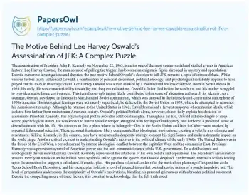 Essay on The Motive Behind Lee Harvey Oswald’s Assassination of JFK: a Complex Puzzle