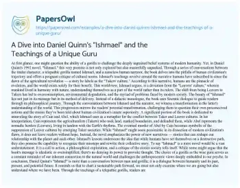 Essay on A Dive into Daniel Quinn’s “Ishmael” and the Teachings of a Unique Guru