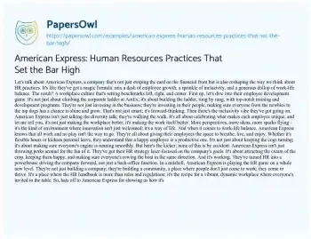 Essay on American Express: Human Resources Practices that Set the Bar High