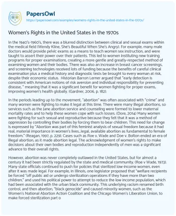 Essay on Women’s Rights in the United States in the 1970s