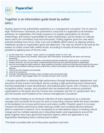 Essay on Together is an Information Guide Book by Author John J.