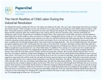 Essay on The Harsh Realities of Child Labor during the Industrial Revolution