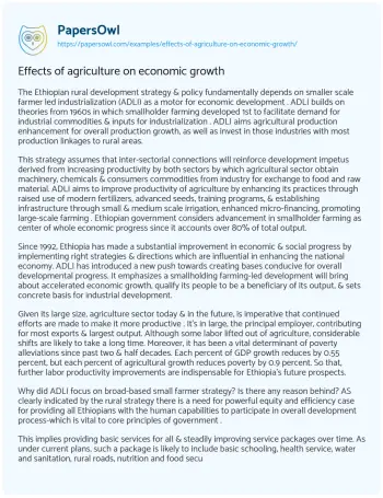 Essay on Effects of Agriculture on Economic Growth