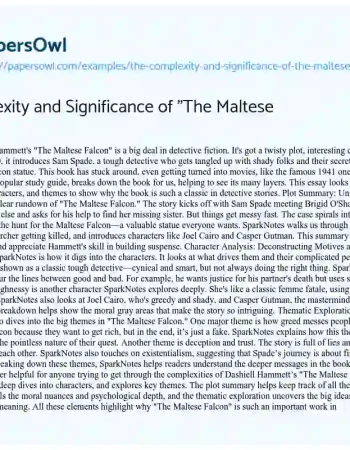 Essay on The Complexity and Significance of “The Maltese Falcon”