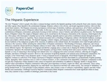 Essay on The Hispanic Experience