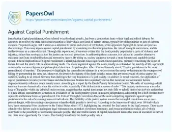 Essay on Against Capital Punishment