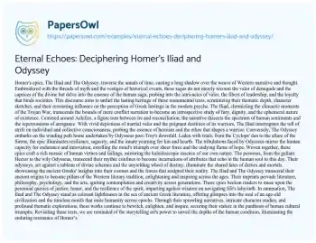 Essay on Eternal Echoes: Deciphering Homer’s Iliad and Odyssey