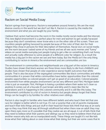 Essay on Racism on Social Media Essay