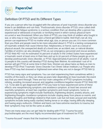 Essay on Definition of PTSD and its Different Types