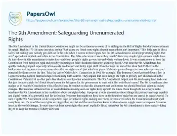 Essay on The 9th Amendment: Safeguarding Unenumerated Rights