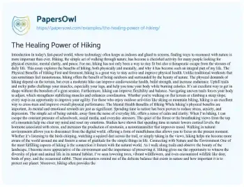 Essay on The Healing Power of Hiking