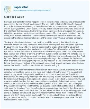 Essay on Stop Food Waste