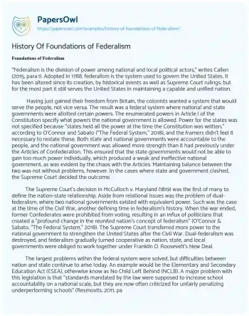 Essay on History of Foundations of Federalism