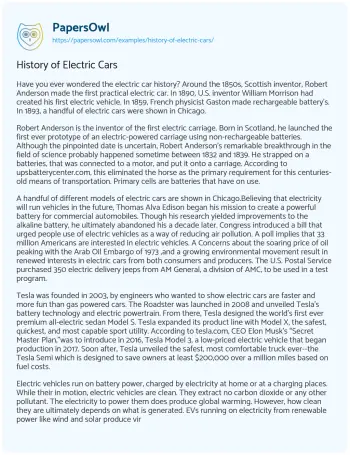 Essay on History of Electric Cars