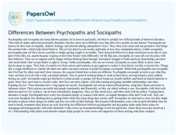 Essay on Differences between Psychopaths and Sociopaths