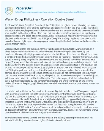 Essay on Duterte’s Drug War: a Human Rights Catastrophe