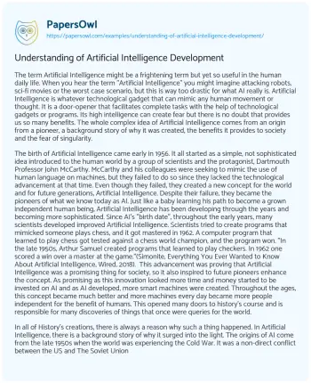 Essay on Understanding of Artificial Intelligence Development