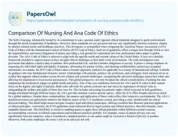 Essay on Comparison of Nursing and Ana Code of Ethics