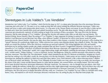 Essay on Stereotypes in Luis Valdez’s “Los Vendidos”