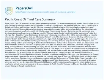 Essay on Pacific Coast Oil Trust Case Summary